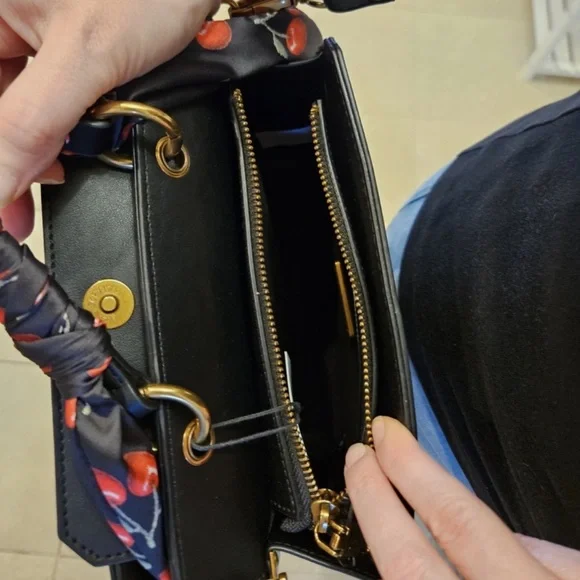 Steve Madden Bevelyn Black Top-Handle Satchel with Cherry-Print Scarf - Picture 7 of 8